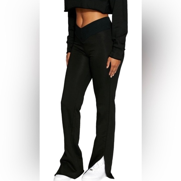 Naked Wardrobe V-Cut Side Slit Cotton Blend Pants Tall Long - Picture 1 of 13